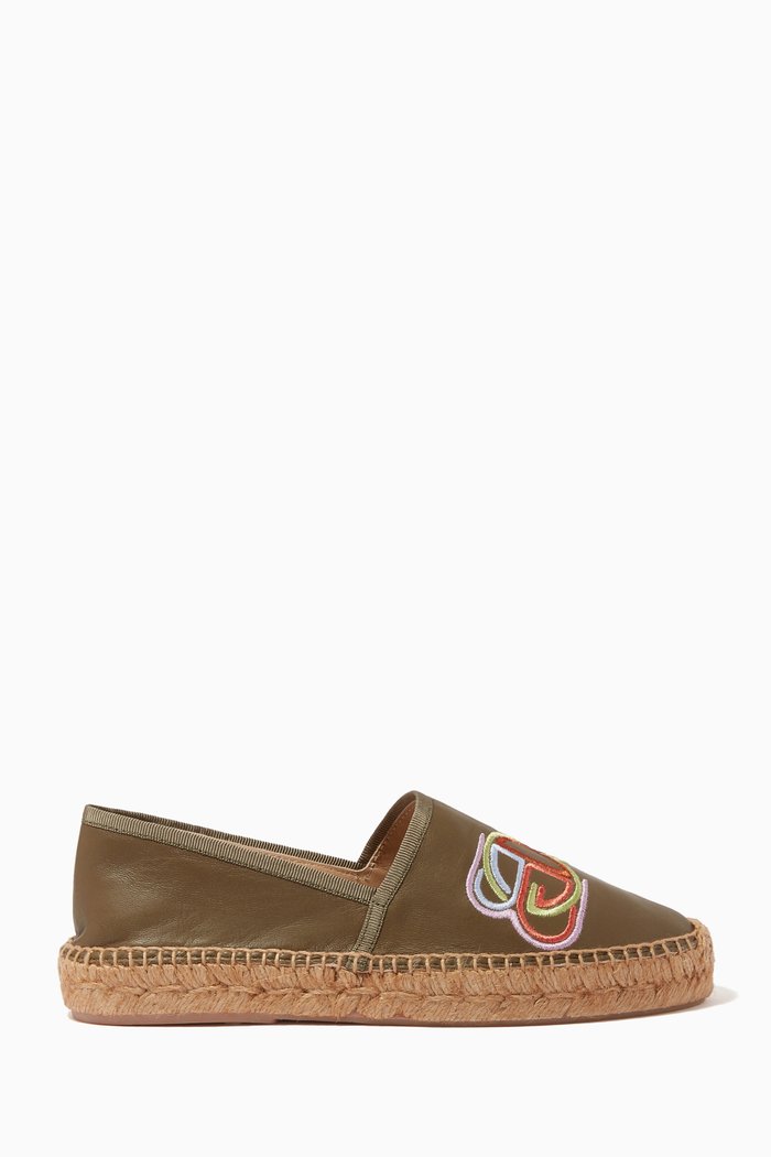 

Embroidered Monogram Espadrilles in Leather, Green