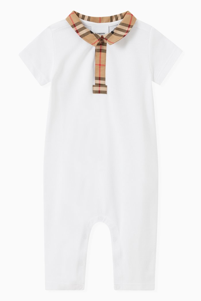 Icon Contrast Collar Romper in Stretch Cotton, White