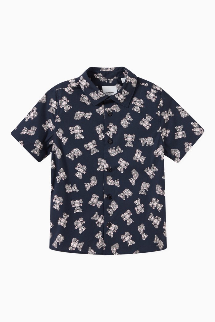 

Owen Bear Print Shirt in Cotton, Blue
