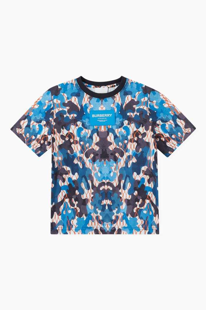 Finnegan Camouflage Print T-shirt in Cotton, Blue