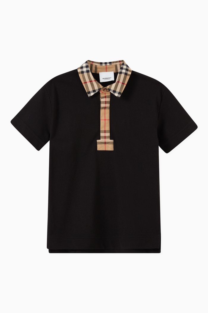 

Contrast Collar Polo Shirt in Cotton, Black