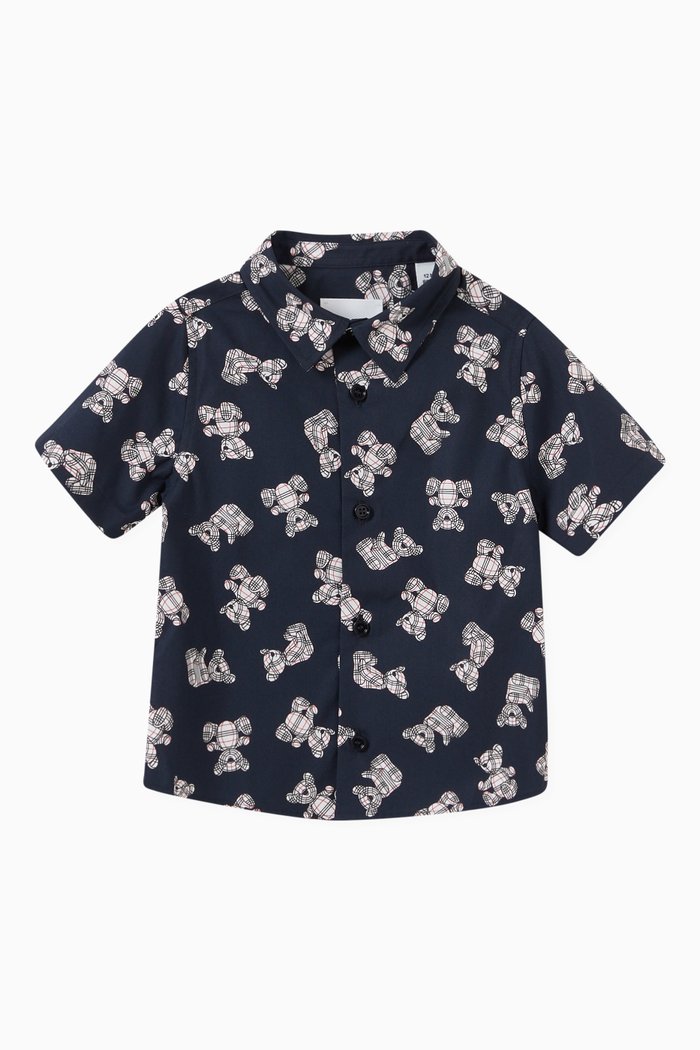 

Owen Bear Print Shirt in Cotton, Blue