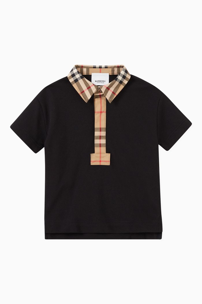 

Contrast Collar Polo Shirt in Cotton, Black
