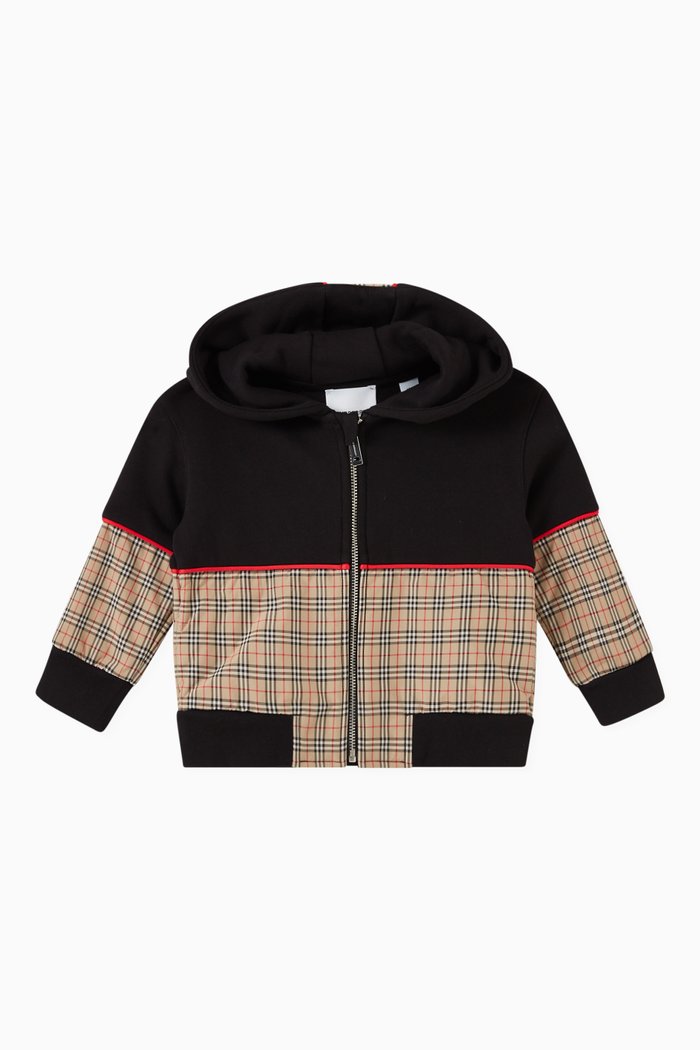 

Jonah Check Print Hoodie in Cotton, Black