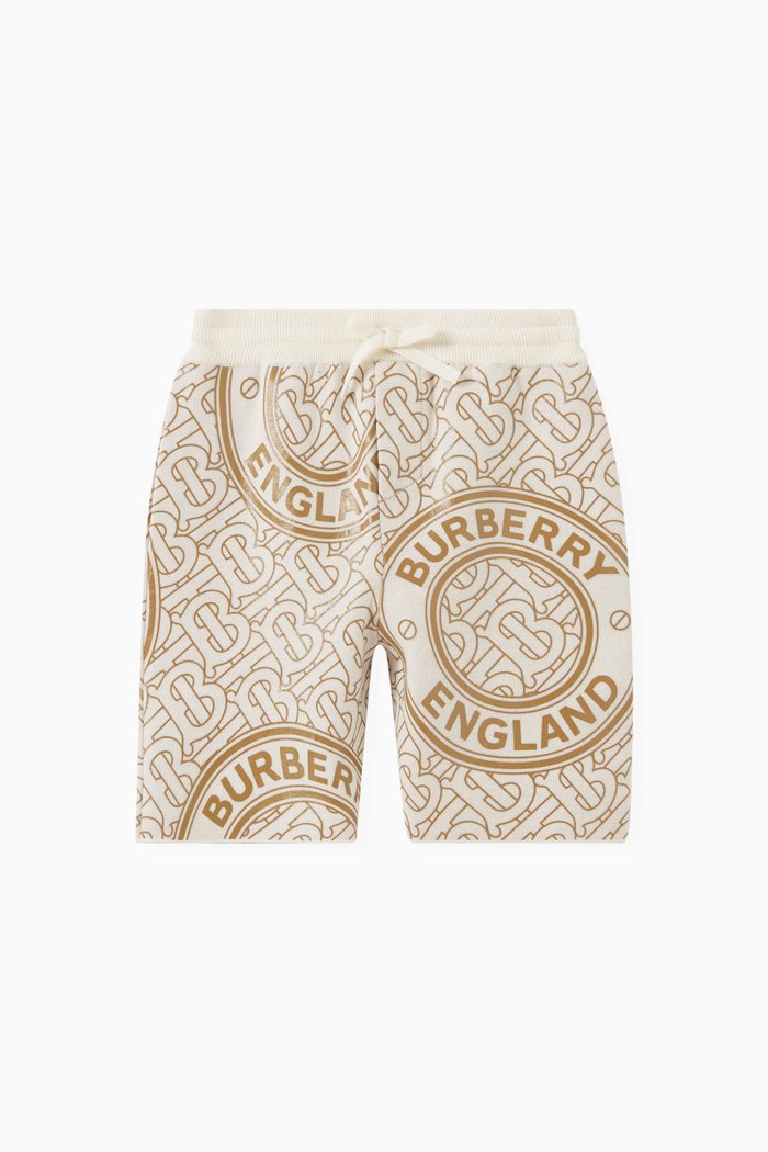 Logo Print Shorts in Wool Blend, Neutral