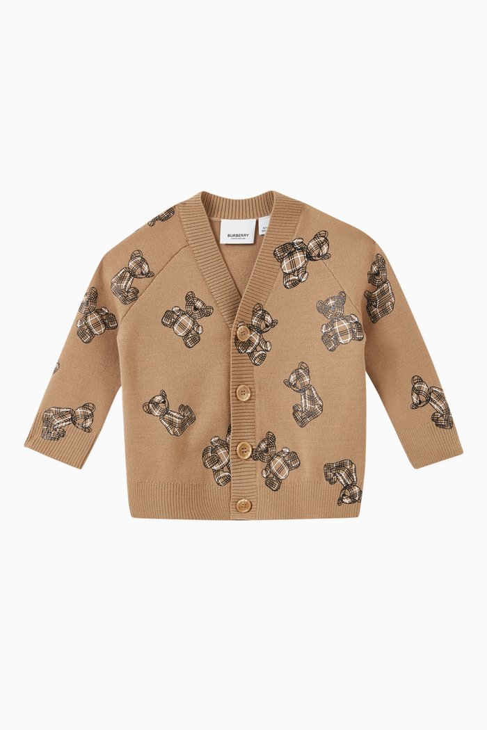 

Thomas Bear Print Cardigan in Wool, Neutral