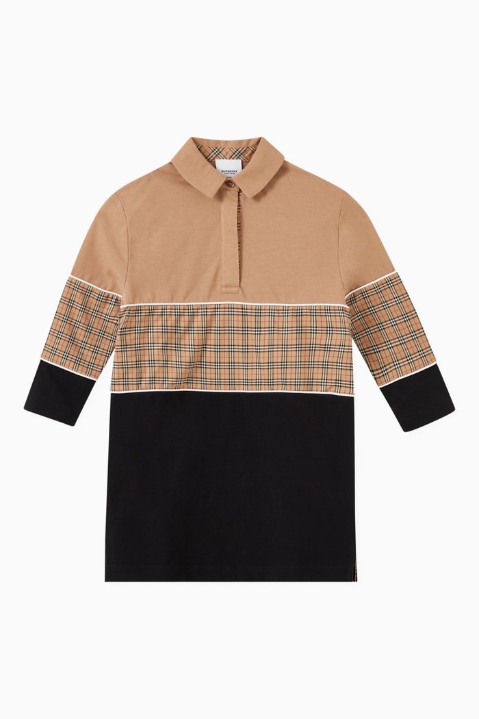 

Mandie Check Print Polo Dress in Cotton, Neutral