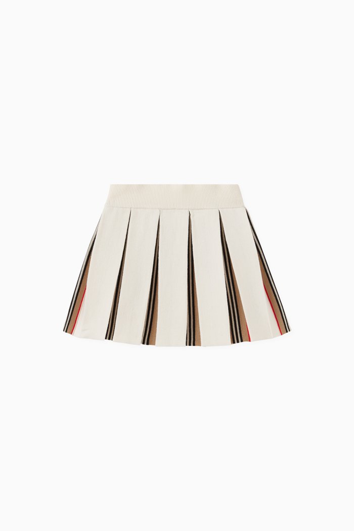

Icon Stripe Detail Pleated Skirt in Wool Blend, Neutral