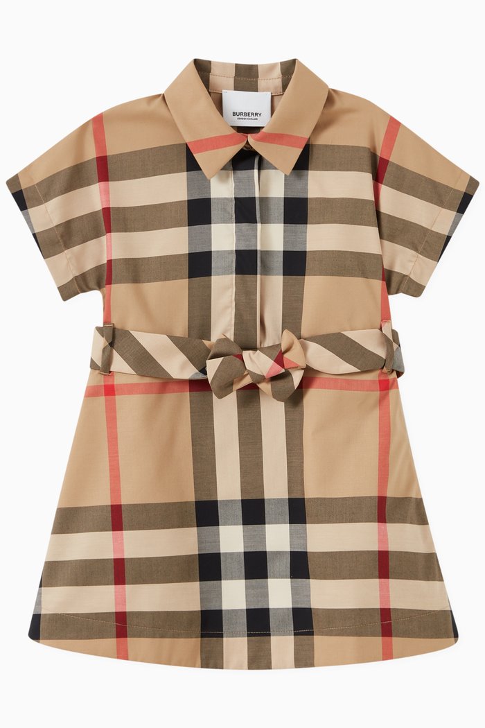 Giulietta Check Print Dress in Stretchy Cotton, Neutral
