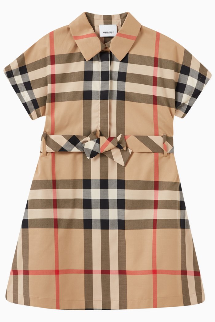 

Check Shirt Dress in Stretch Cotton, Neutral