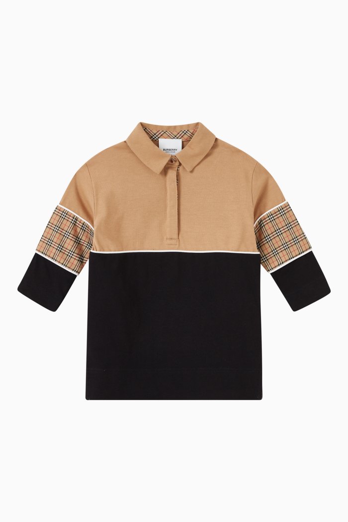 

Mandie Check Print Polo Dress in Cotton, Neutral