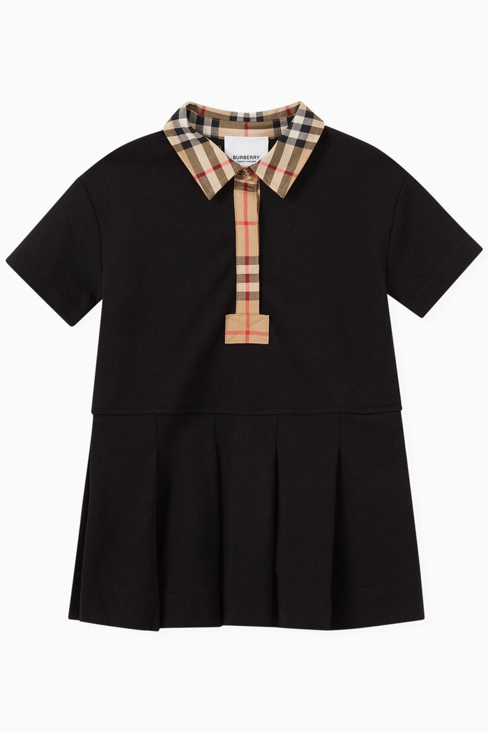 

Contrast Collar Polo Shirt Dress in Cotton, Black
