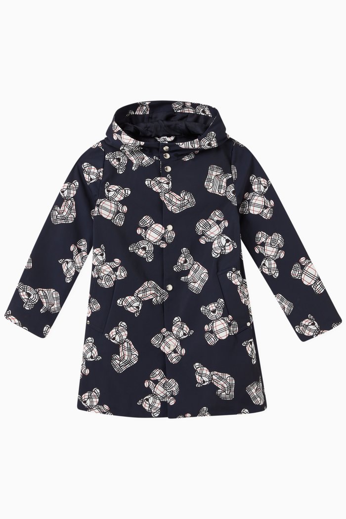 

Teddy Bear Print Overcoat in Nylon, Blue