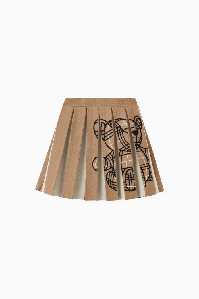 

Thomas Bear Intarsia Pleated Skirt in Wool & Cashmere Knit, Neutral