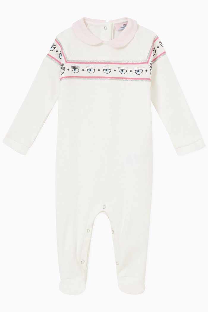 Contrast Maxi Logomania Sleepsuit in Cotton Jersey, Neutral