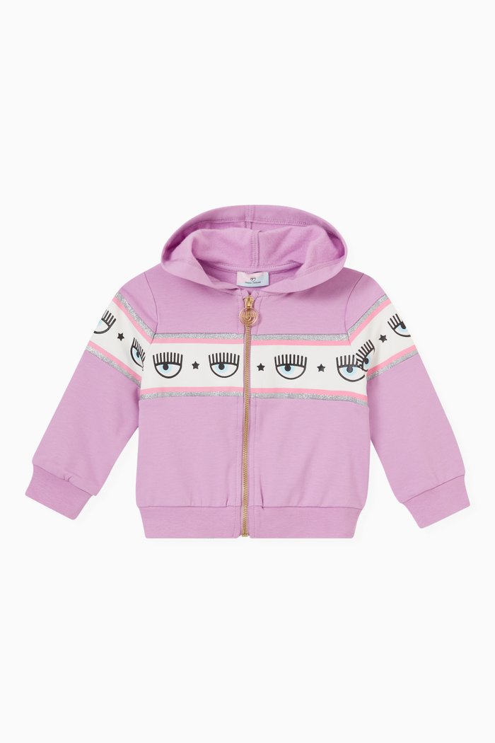 

Maxi Logomania Zip Hoodie in Cotton Terry, Purple
