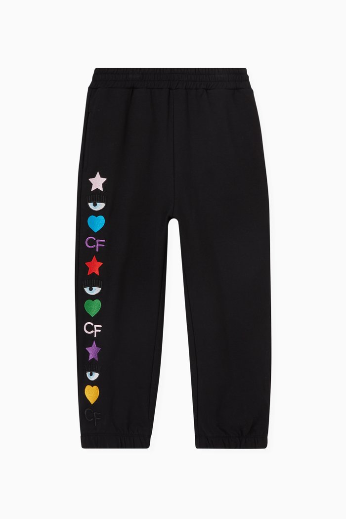 

Embroidered Rainbow Joggers in Cotton, Black