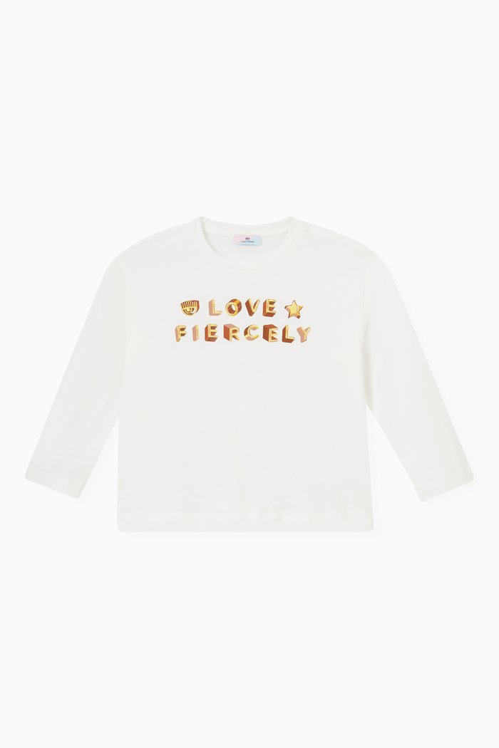 Love Fiercely Print T-shirt in Cotton, Neutral