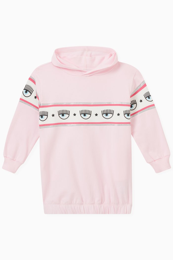 

Maxi Logomania Hooded Dress in Cotton, Pink