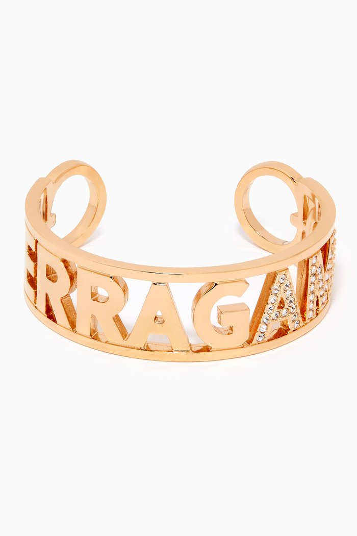 

Ferragamo Cuff Bracelet in Brass, Brown