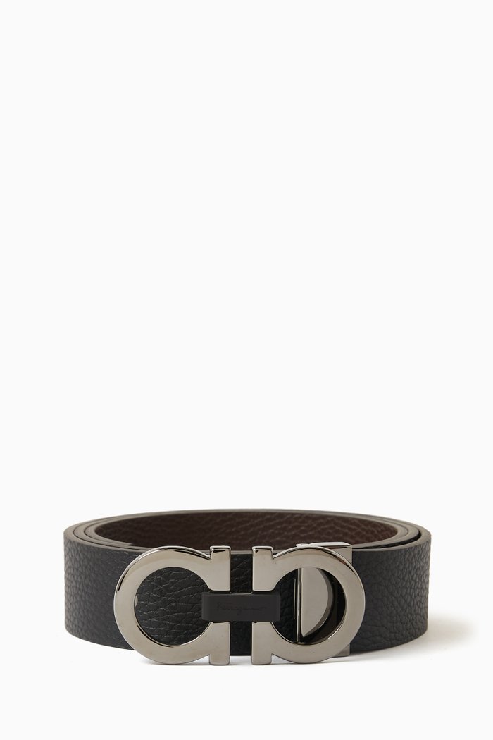 

Gancini Reversible Belt in Grained Leather, Black