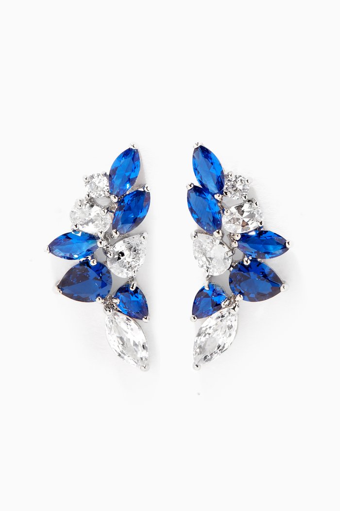 

Pear Crescent Cluster Earrings, Blue