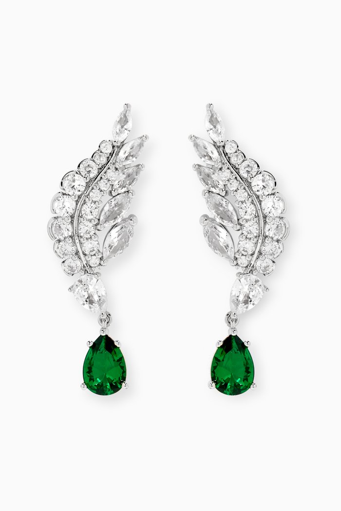 Angel Wing Drop Crawler Earrings, Green