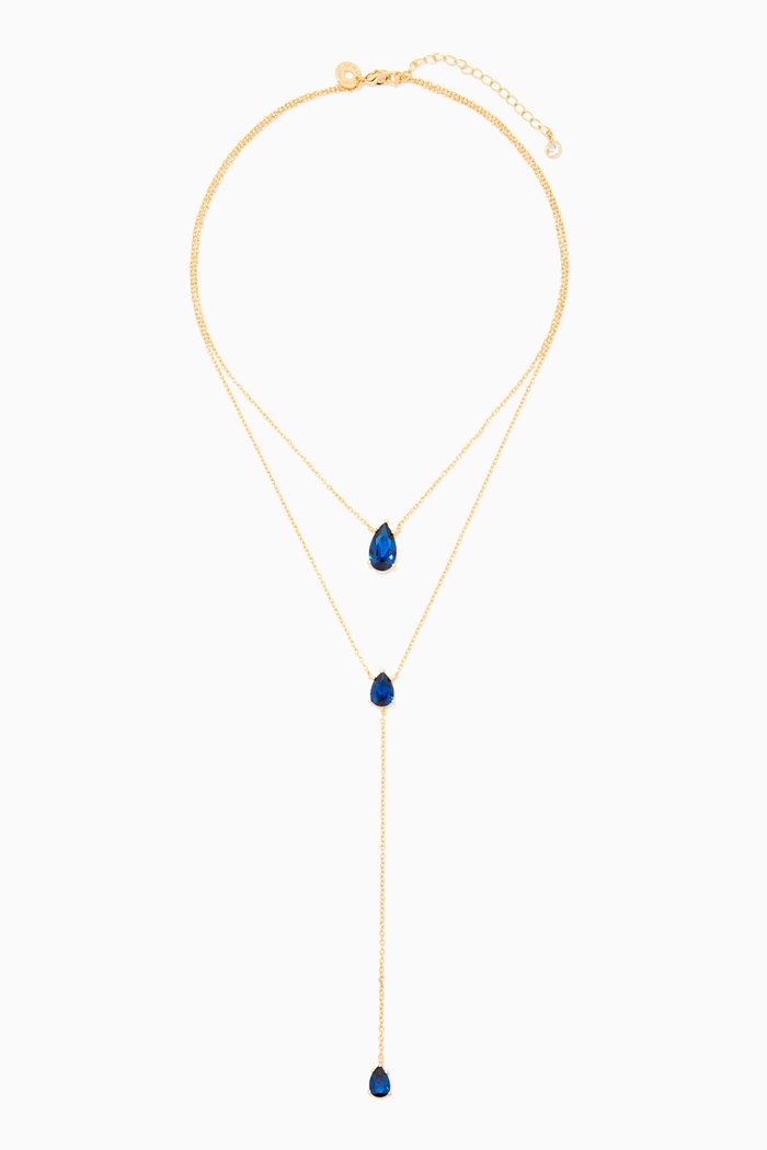 

Pear CZ Layered Lariat Necklace, Blue