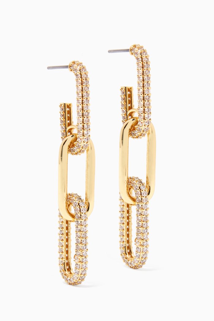 

Pave CZ Triple Link Drop Earrings, Gold