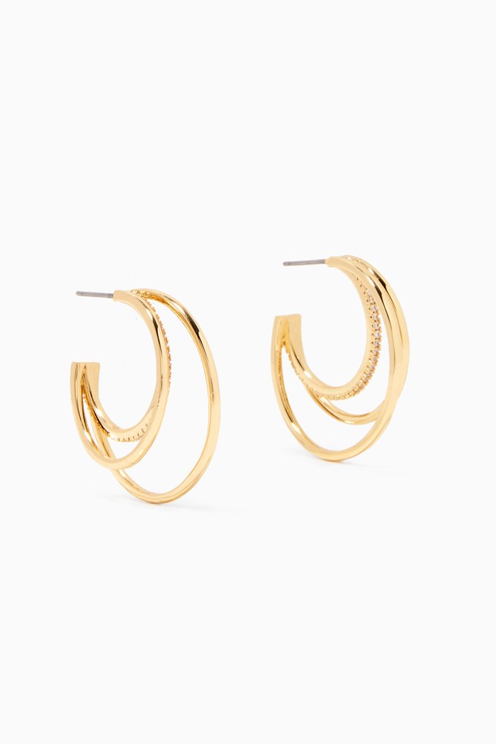 

Pave CZ Triple Half Hoop Earrings, Gold