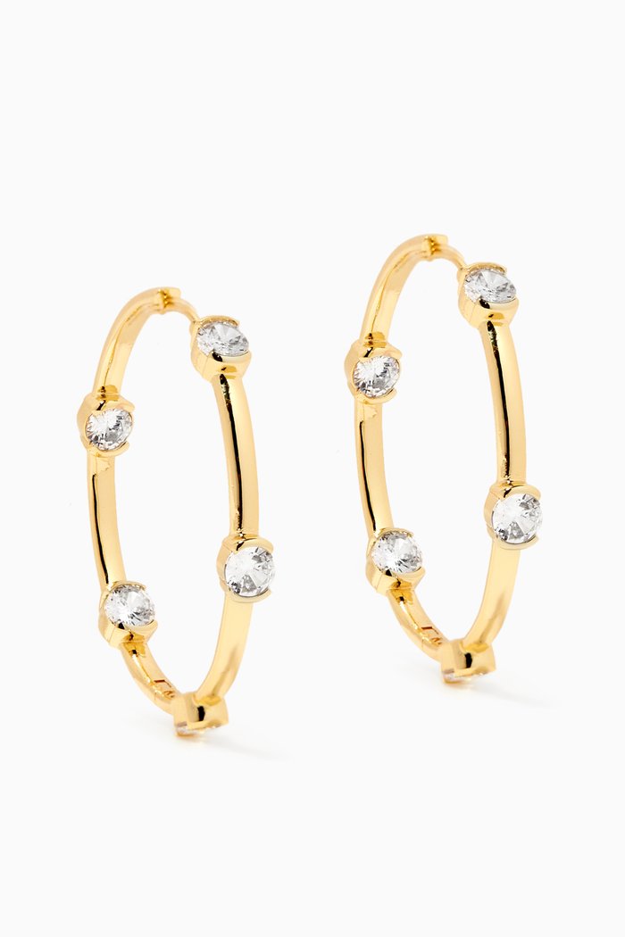 Round CZ Spaced Hoop Earrings, Gold