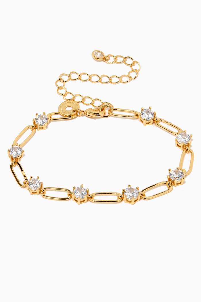 

Crown Set CZ Elongated Chain Bracelet, Gold