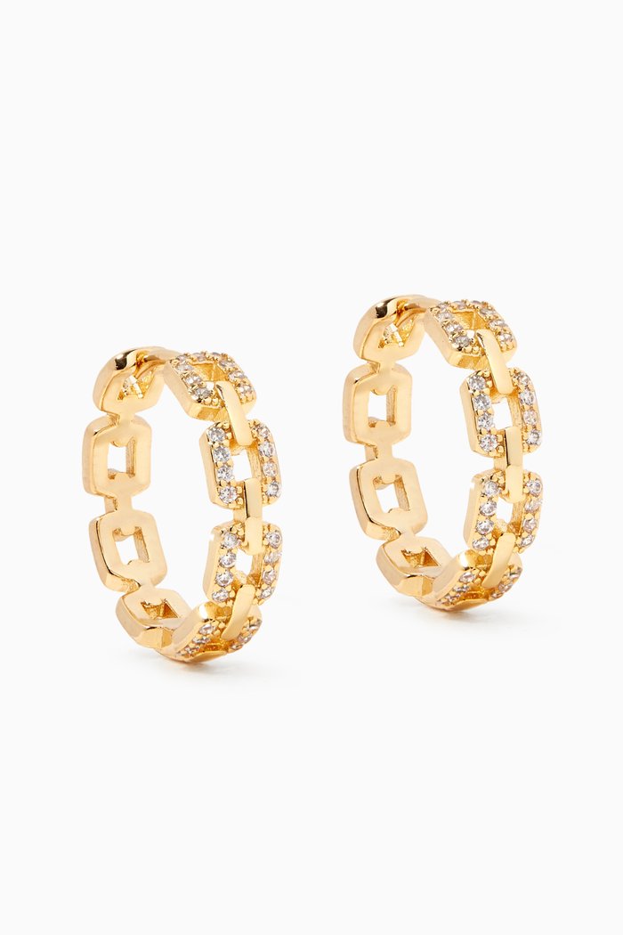 

Round CZ Link Hoop Earrings, Gold