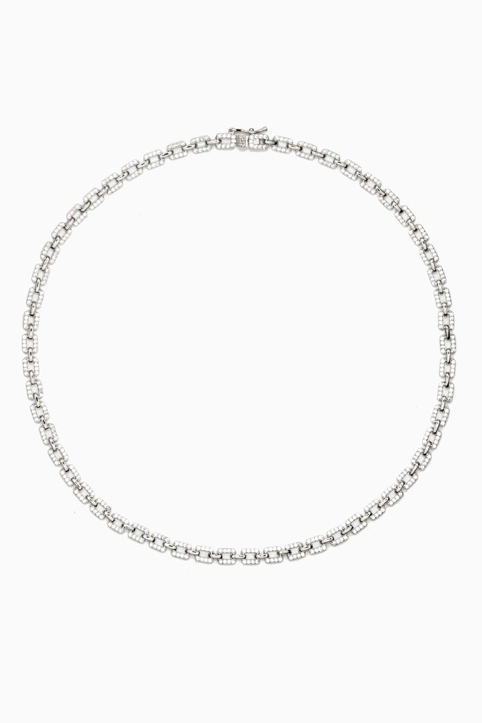 

Pave CZ Link Necklace, Silver