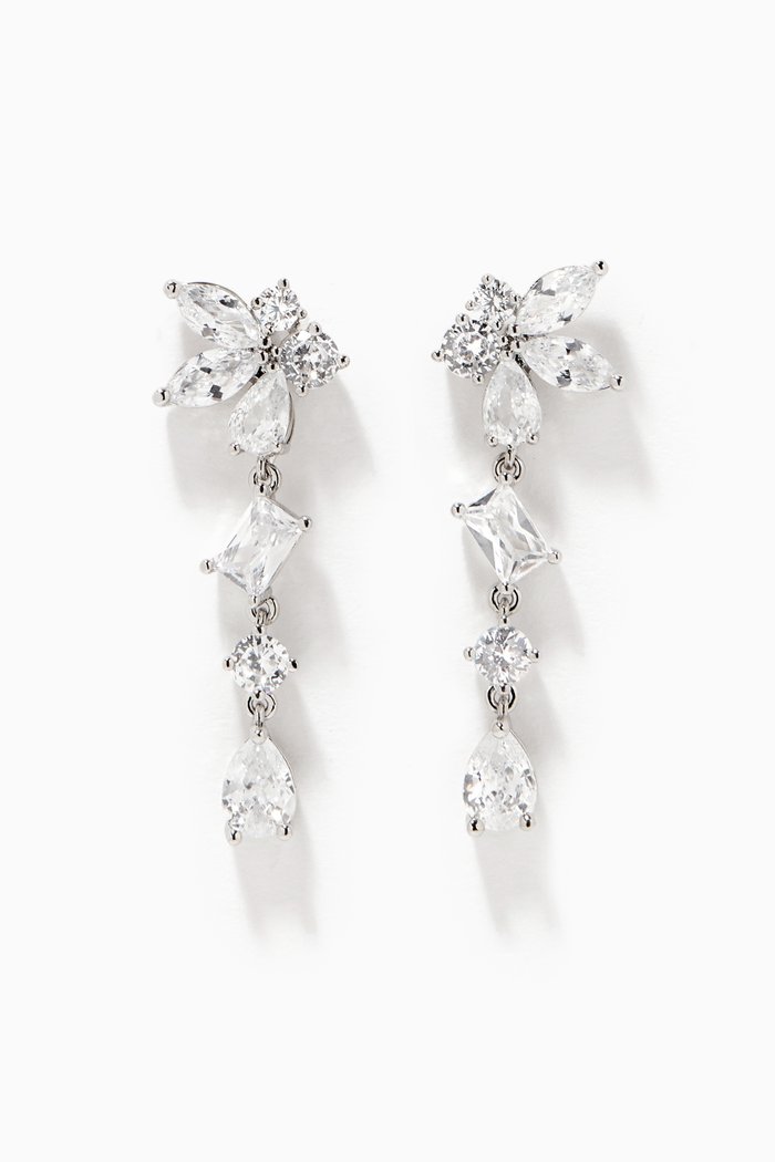 

CZ Cluster Post Drop Earrings, Silver