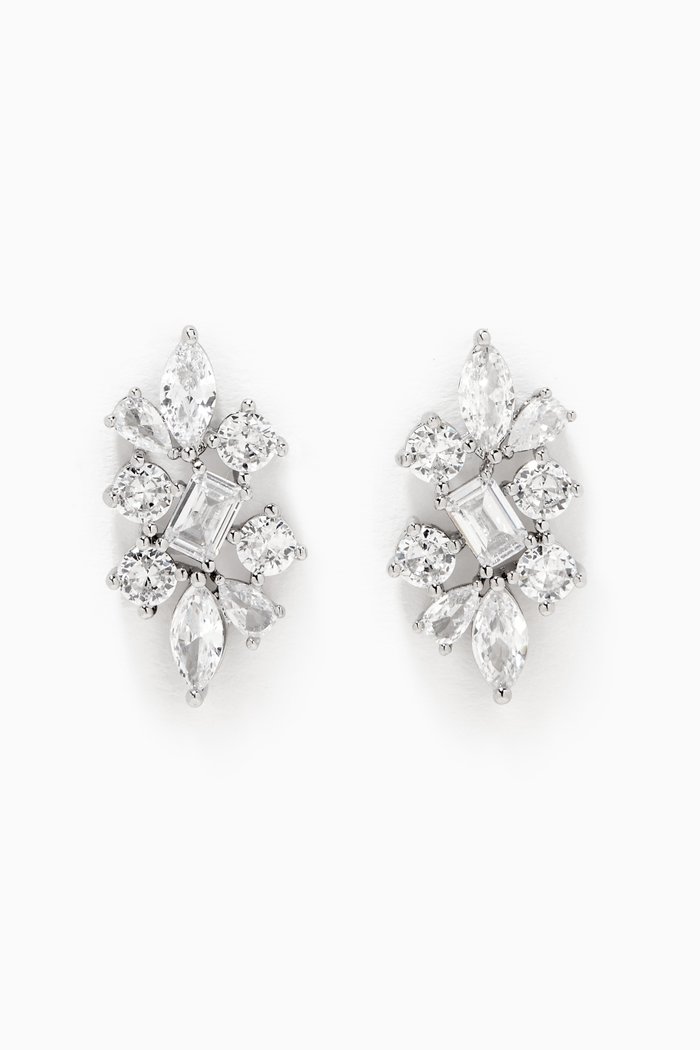 CZ Cluster Statement Earrings, Silver