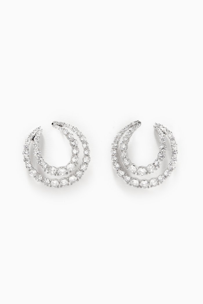 

Bezel CZ Round Swirl Earrings, Silver