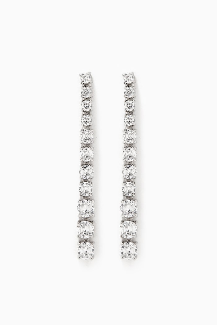 

Round Graduated CZ Drop Earrings, Silver