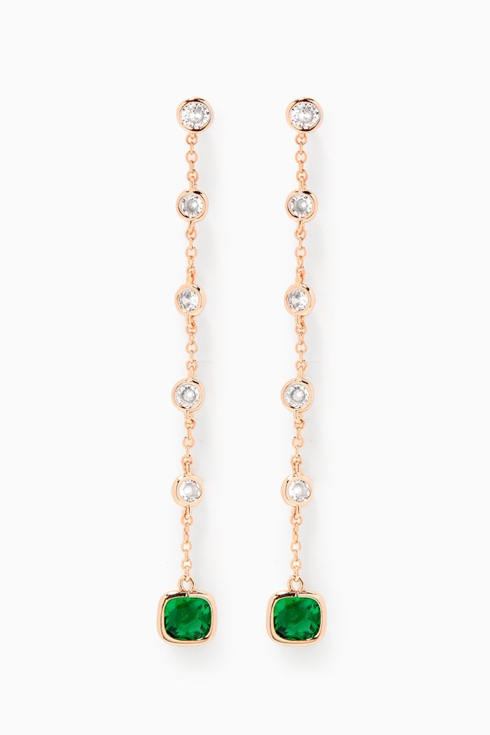 

Round Bezel CZ Yard Cushion Drop Earrings, Green