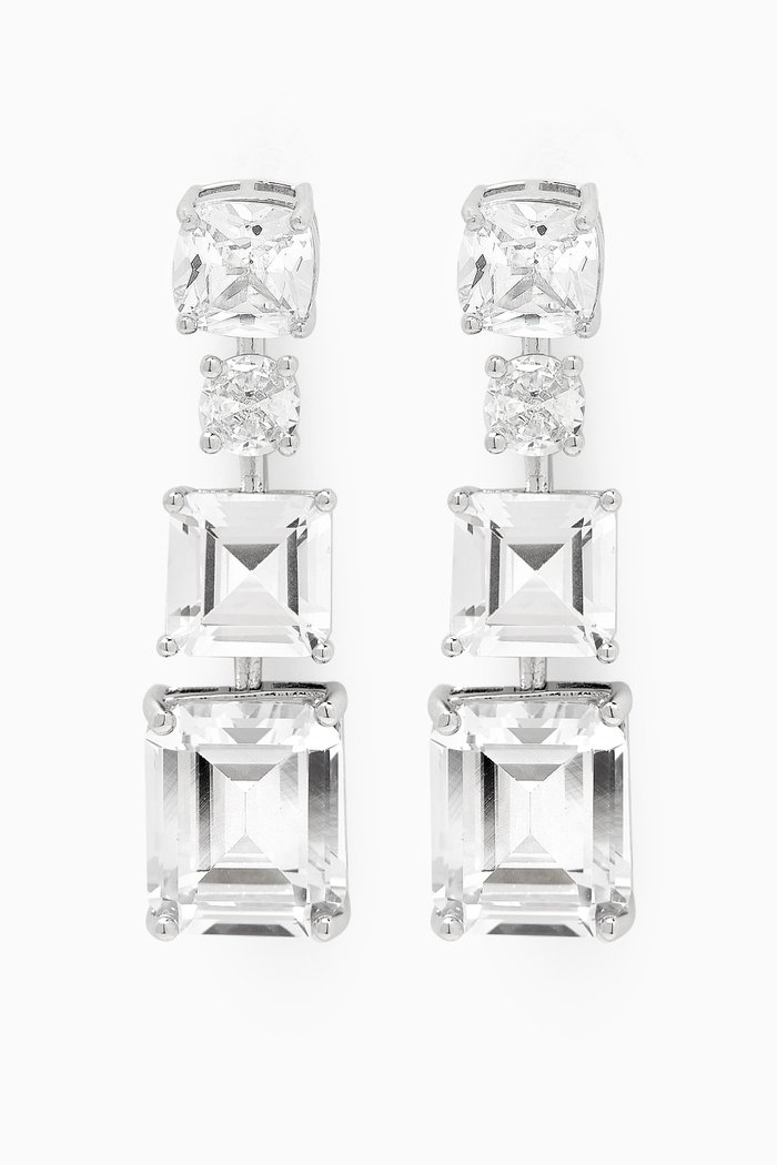 

Statement Drop Earrings in Rhodium-plated Brass, Silver