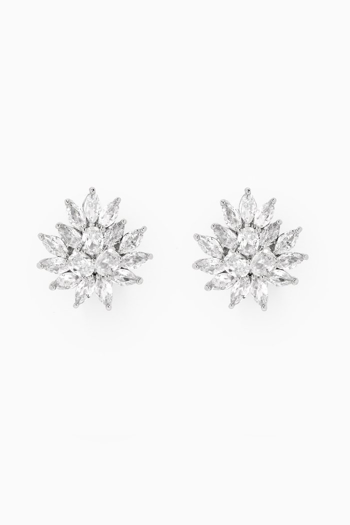 Marquis Cluster Stud Earrings, Silver