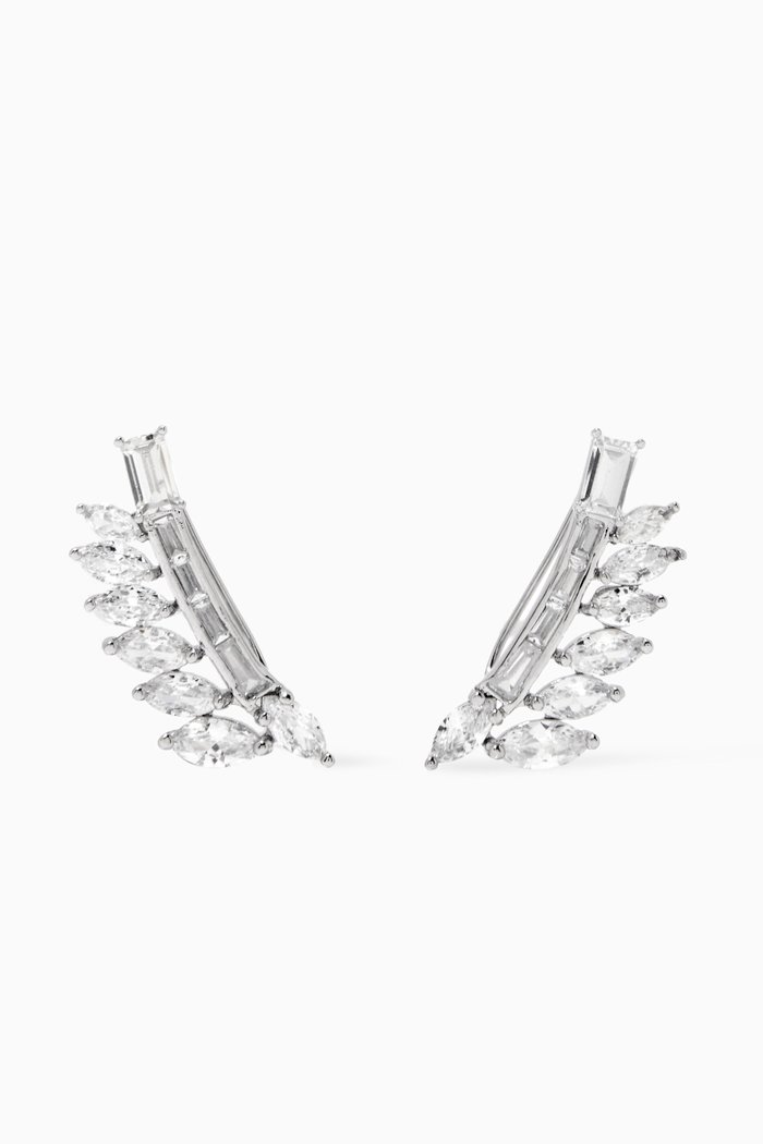 

Baguette Marquis Climber Earrings, Silver