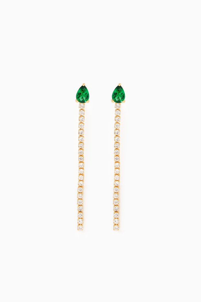 Pear Linear Drop Earrings, Green