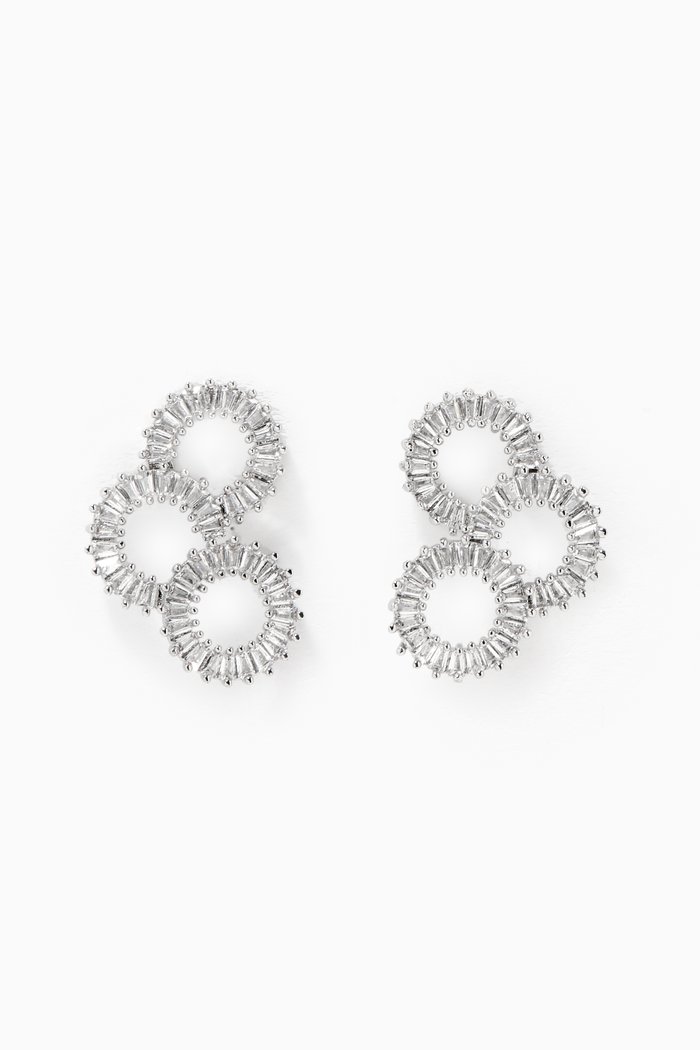 

Baguette CZ Triple Circle Earrings, Silver