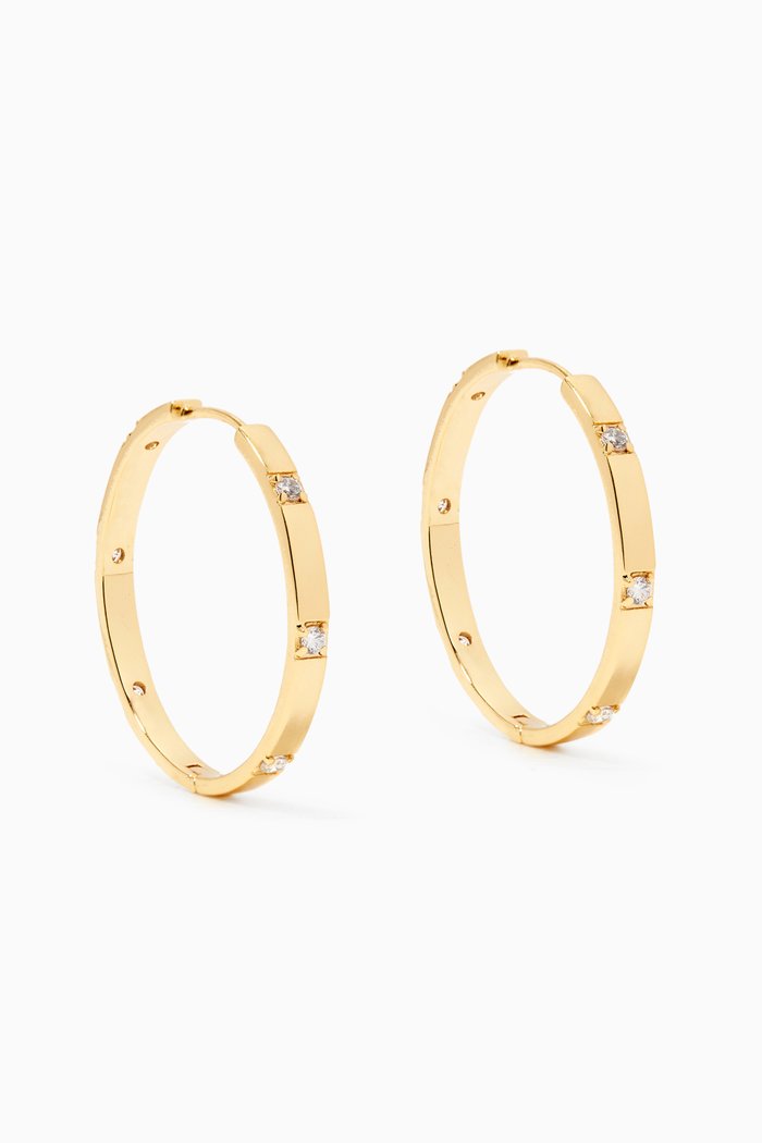 

Round CZ Station Hoop Earrings, Gold