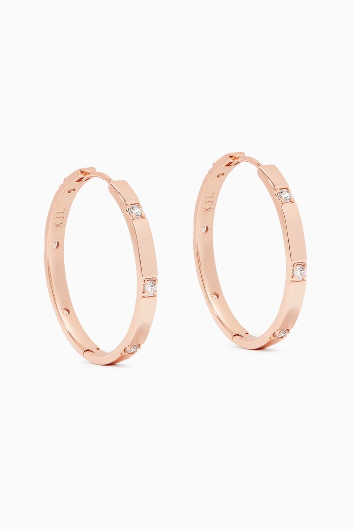 Round CZ Station Hoop Earrings, Rose gold