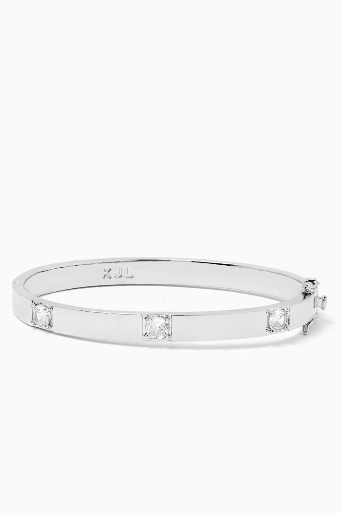 Round CZ Station Bangle, Silver