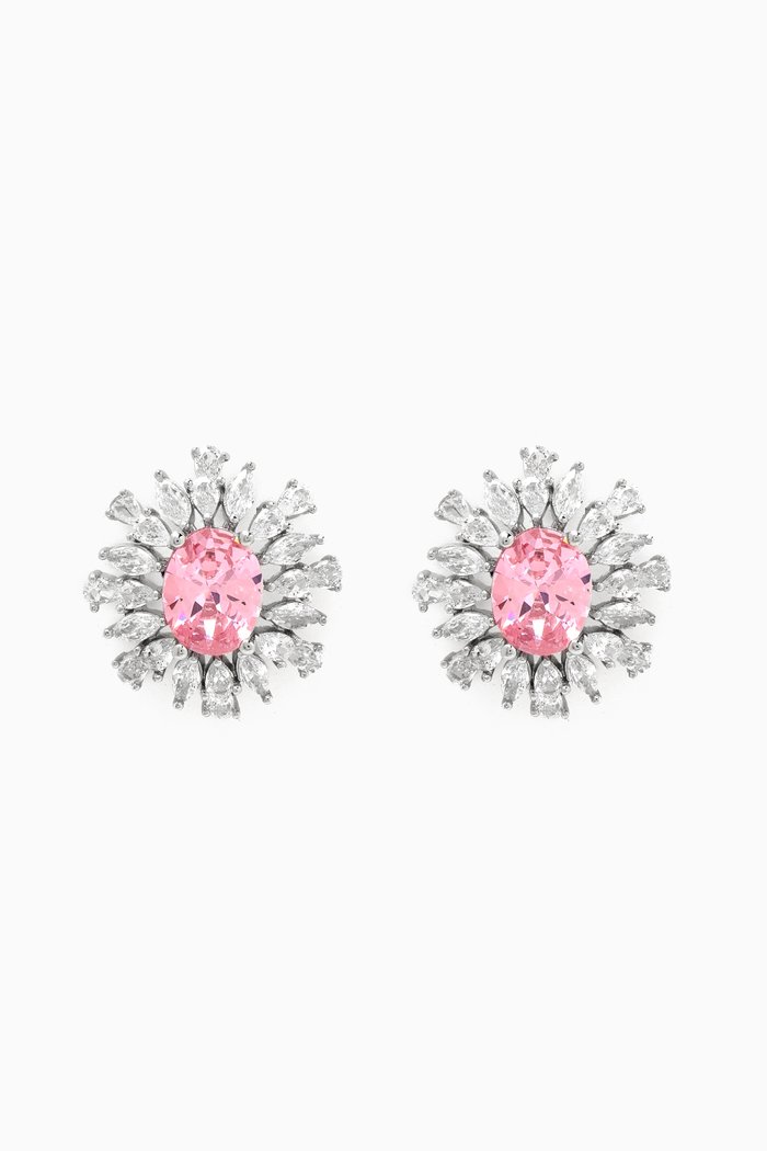 

Oval Marquis Stud Earrings in Rhodium-plated Brass, Pink