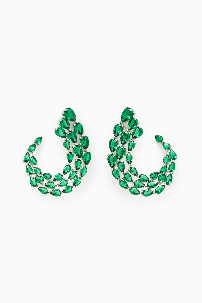 

Pear Swirl Earrings in Rhodium-plated Brass, Green