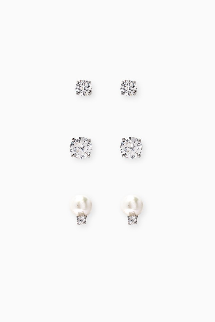 

Freshwater Pearl and Round CZ Stud, Set of 3, Silver